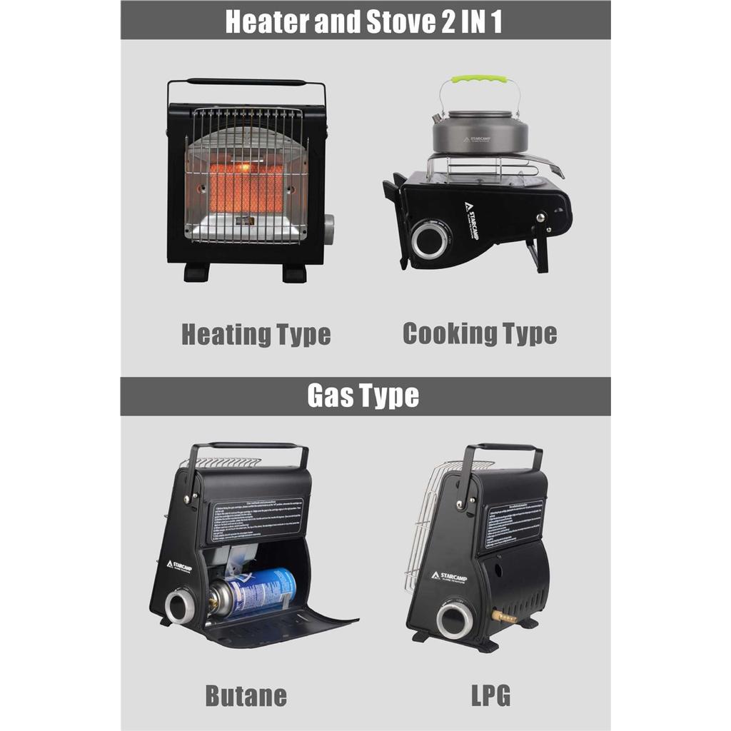 Portable 1700W Dual-Use Gas Heater & Stove,Outdoor Camping Tent Heater for Winter,Fishing,BBQ Cooking