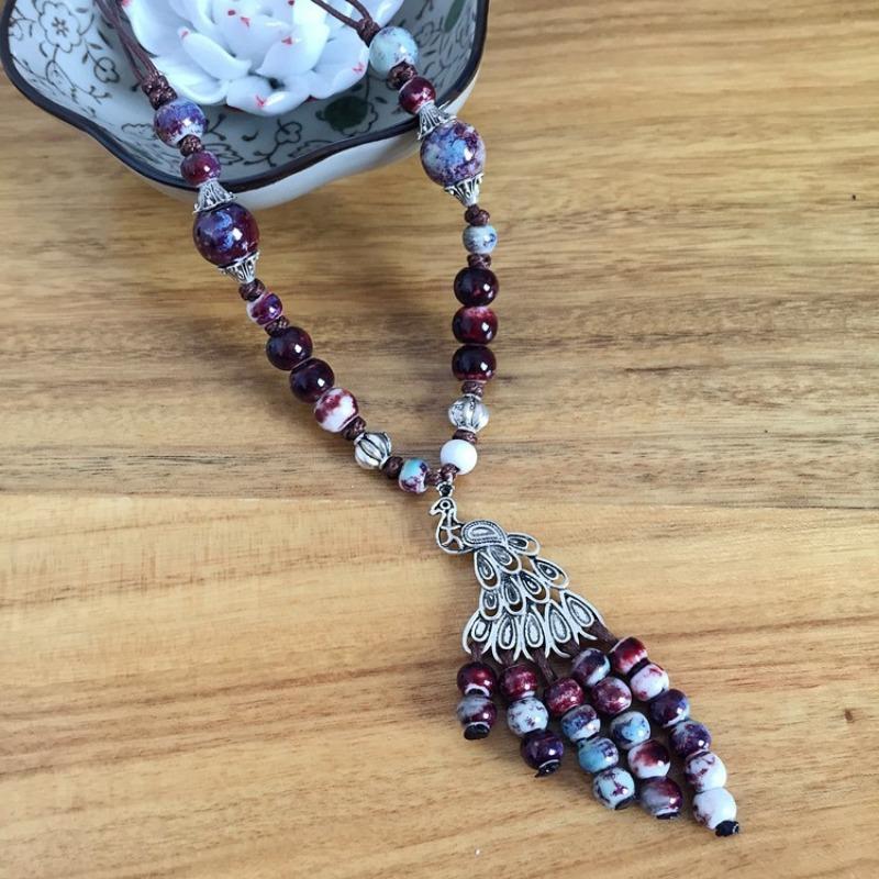 New Forest handmade ceramic necklace, women's retro versatile sweater chain simple long accessories pendant
