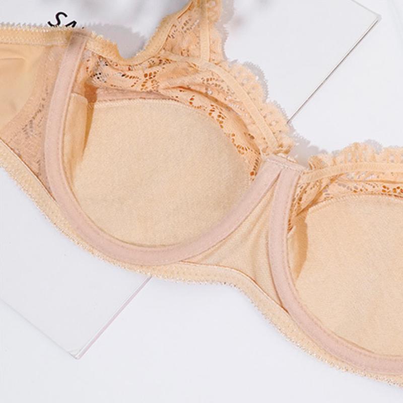 Ultra Thin Push-Up Bra for Women 36-46 Plus Size Underwire Lace Bralette Big Cup Solid Color