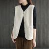 Fall Winter Women Vest Coat V Neck Fleece Single-breasted Double Pockets Sleeveless Cardigan Solid Color Daily Wear Office Waist