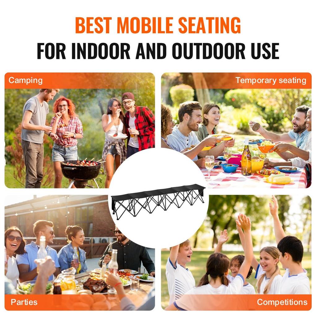 6 Seat Portable Folding Sport Bench Outdoor Camping Chair with Carry Bag