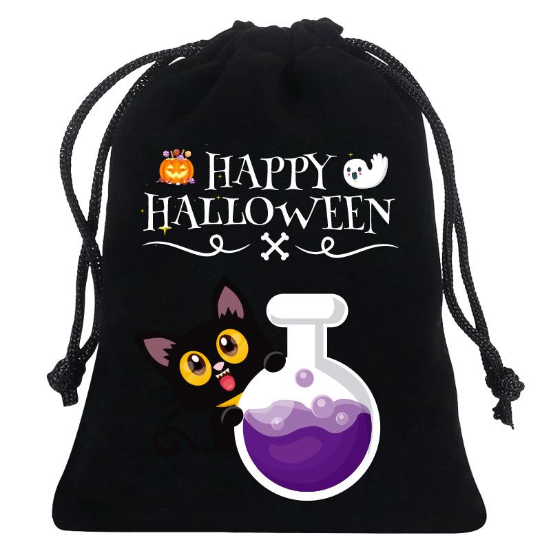 8/12Pcs 2025 New Halloween Gift Bags Children'S Trick-Or-Treat Candy Bags Pumpkin Bags Flannel Drawstring Candy Bags 10X12Cm