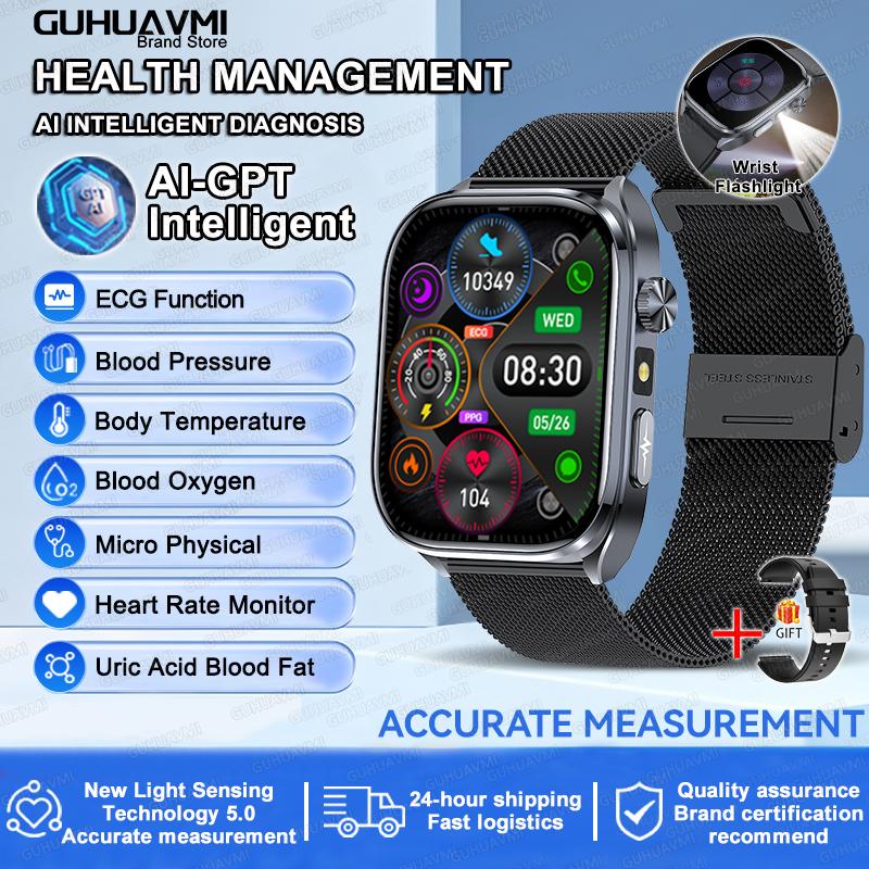 2025Nursing Level Uric Acid Blood lipids Smart Watch Men Blood Pressure ECG+PPG Clock Body Analysis Voice Call Health Smartwatch