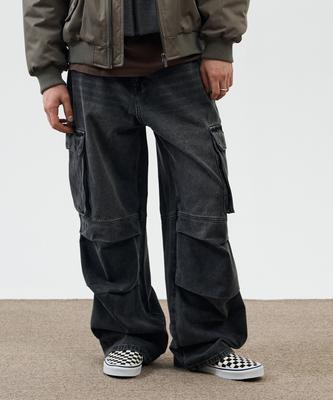 RAYFIKERS Wide Cargo Parachute Denim Pants Grey (Mp6Du165-072)