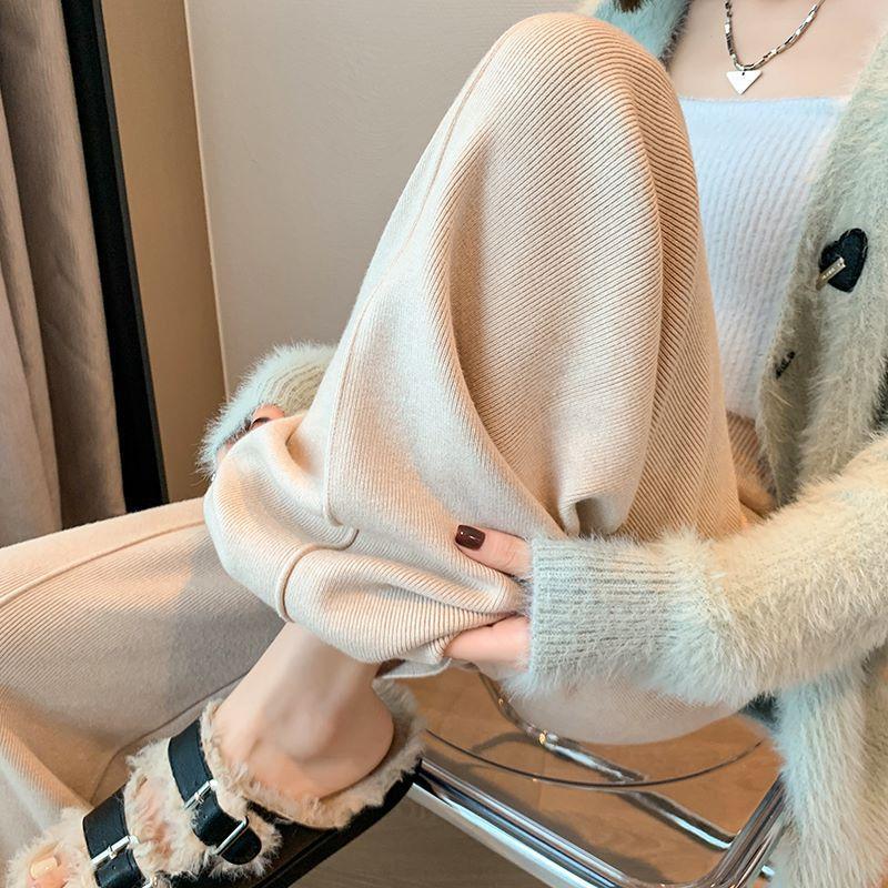 YYFS Damenmode, lässig, Herbst und Winter, einfarbig, bedruckt, hohe Taille, lockere Hosen, Hosen und Caprihosen