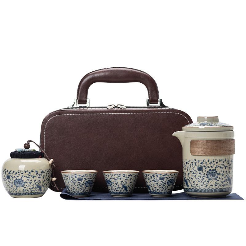 Wrapped lotus Ru kiln opening high-end travel tea set outdoor portable light luxury business commemorative gifts