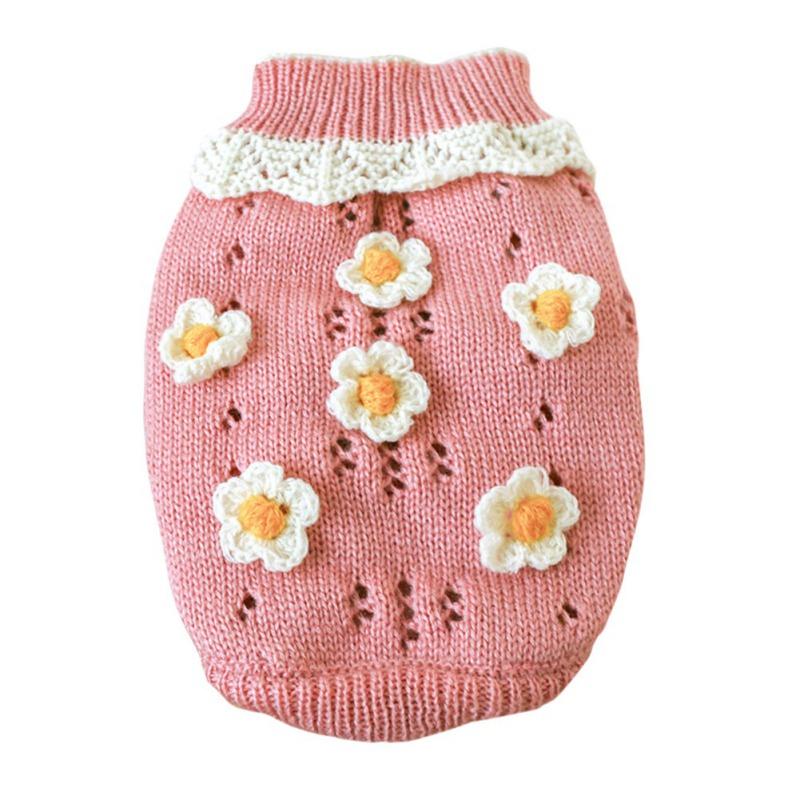Dog Cute Sweater Warm Pet Sweater Knitted Flowers Blossoming Dog Sweaters For Dogs M