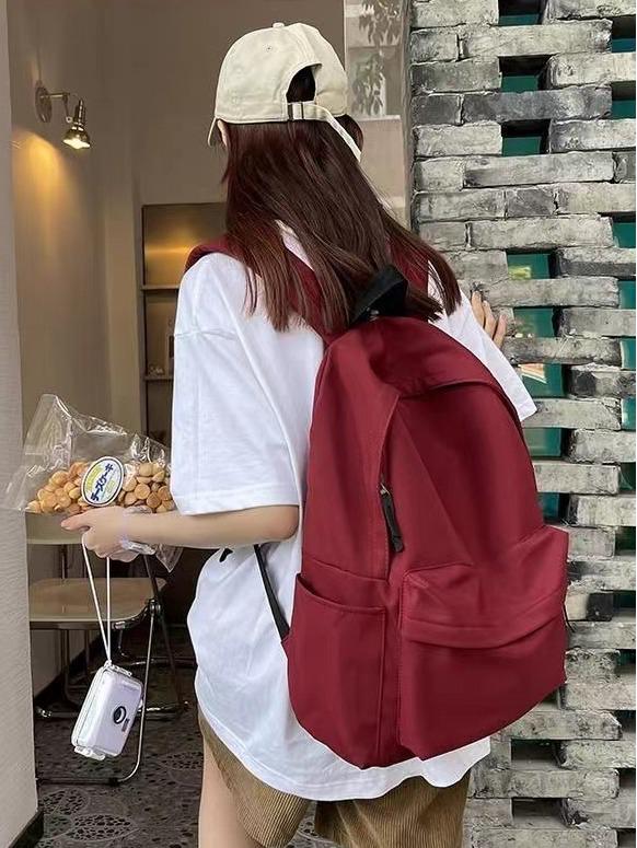Versatile Solid Color Backpack for Female Students - Large Capacity, Suited for All School Levels, Korean Style