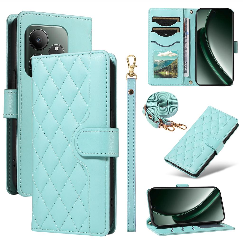 For Realme GT 6 5G Case Wallet Rhombus Leather Phone Cover with Shoulder Strap,Wrist Strap