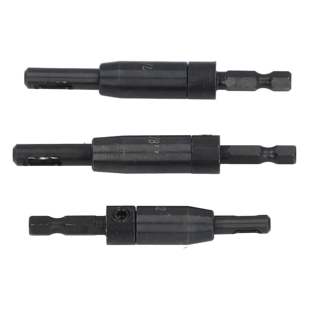 3Pcs Woodworking Hinge Drill Bit Set HSS 1 4in Hex Shank Positioning Drilling Drill Bit Set 1 8in 7 64in 3 32in