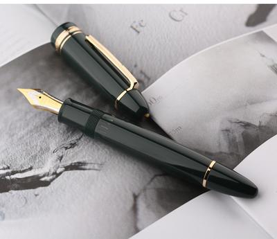 Majohn P141 Large Resin Piston Fountain Pen NO.8 Fine Nib,Ink Window Writing Gift Pen Germany Design Silver / Gold Trim