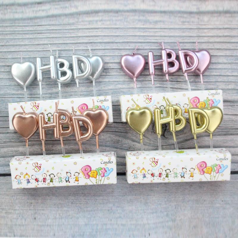 Gold-plated Love Birthday Cake Candle Gold Silver English Initials HBD Baking Decoration Candle