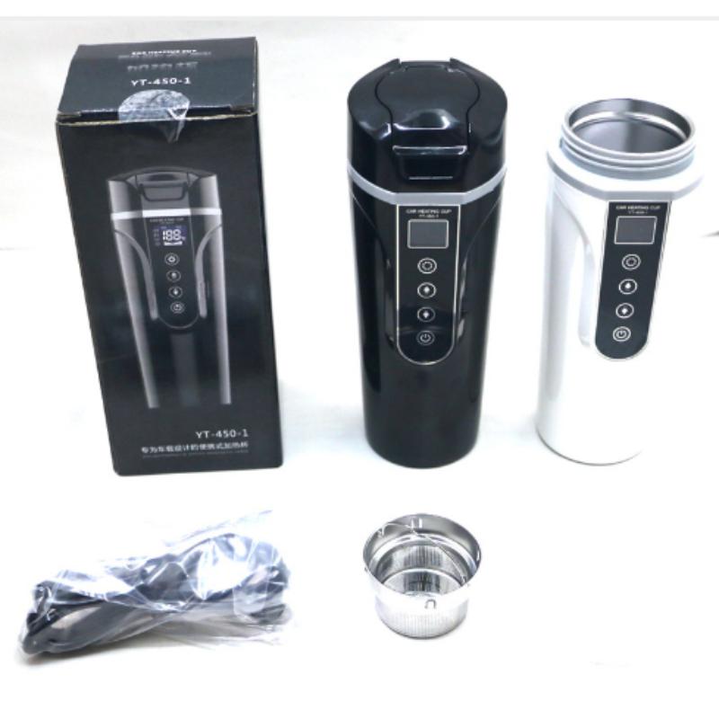 12V/24V Stainless Steel Car Heating Cup Electric Water Cup LCD Display Temperature Kettle Coffee Tea Milk Heated 450ml