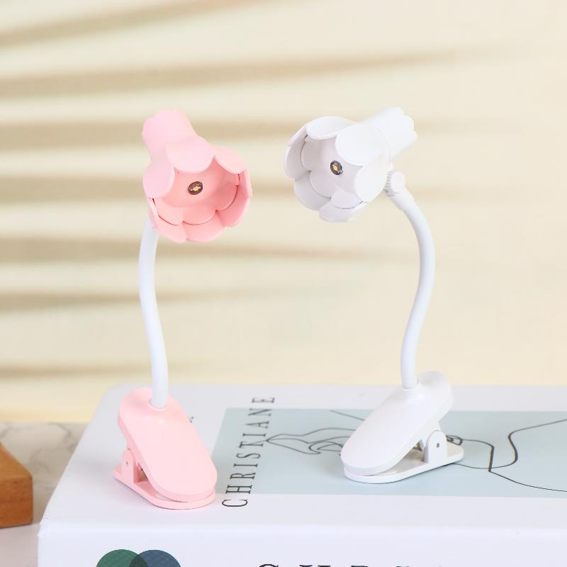 Flower Shaped Clip On Led Reading Light Desk Lamp Mini Eye Protection Book Lamp Warm Soft Light For Dorm Bed Desk Study Decor