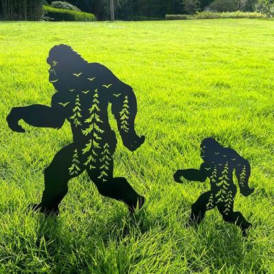 Decor de curte Bigfoot pentru exterior, Țăruși decorative de grădină Sasquatch din metal negru, Artă decorativă de grădină cu silueta Bigfoot, Cadouri Big Foot Sasquatch
