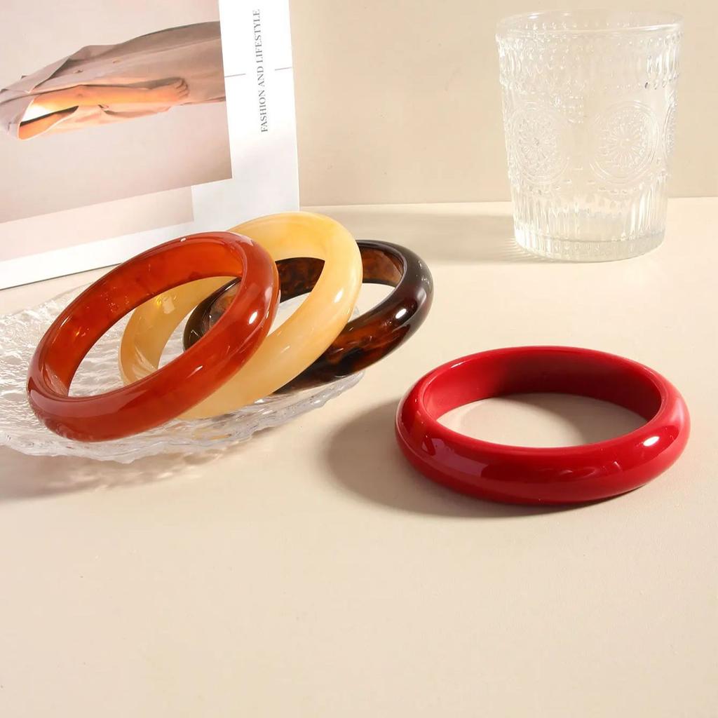 4 Colors Vintage Round Acrylic Resin Chunky Bangles for Women Kpop Geometric Charm Bangles Bracelets Men Retro Jewelry Pulseras