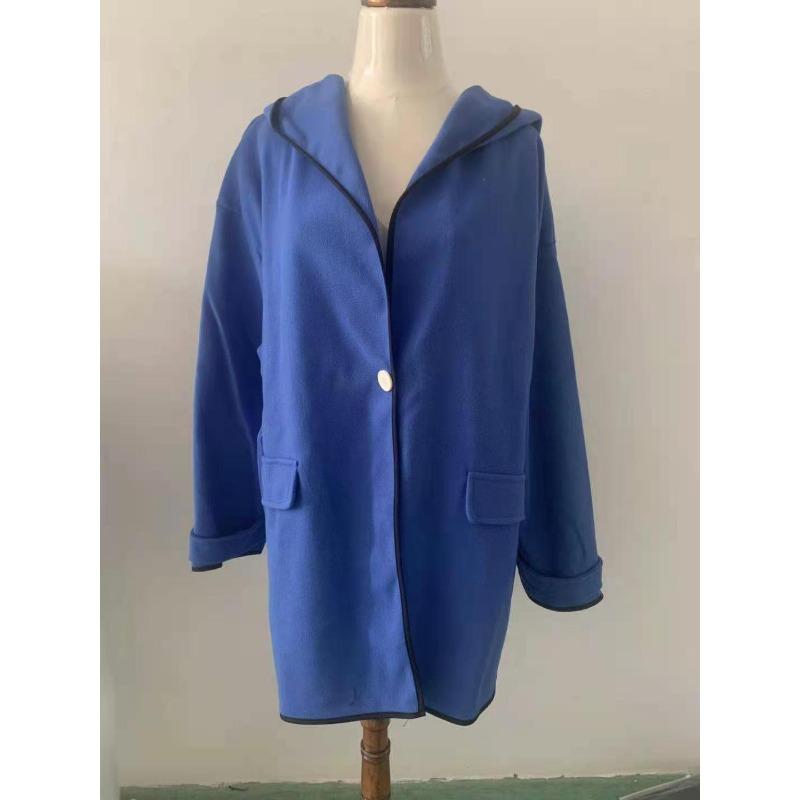 Cappotto da Donna Europeo e Americano Multicolore Girocollo Largo con Cappuccio in Lana - Moda Autunno/Inverno