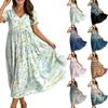 Frauen Casual Lose Bohemian Blumenkleid Kurzarm Lange Maxi Sommer Strand Swing Kleid