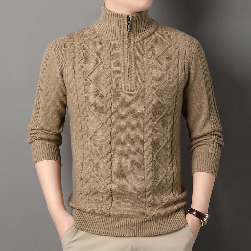 

Мужской зимний свитер 2025 года из плотной ткани на молнии до середины: Плотный, теплый жаккардовый трикотаж с полувысоким воротником 3XL (175-190 jins)