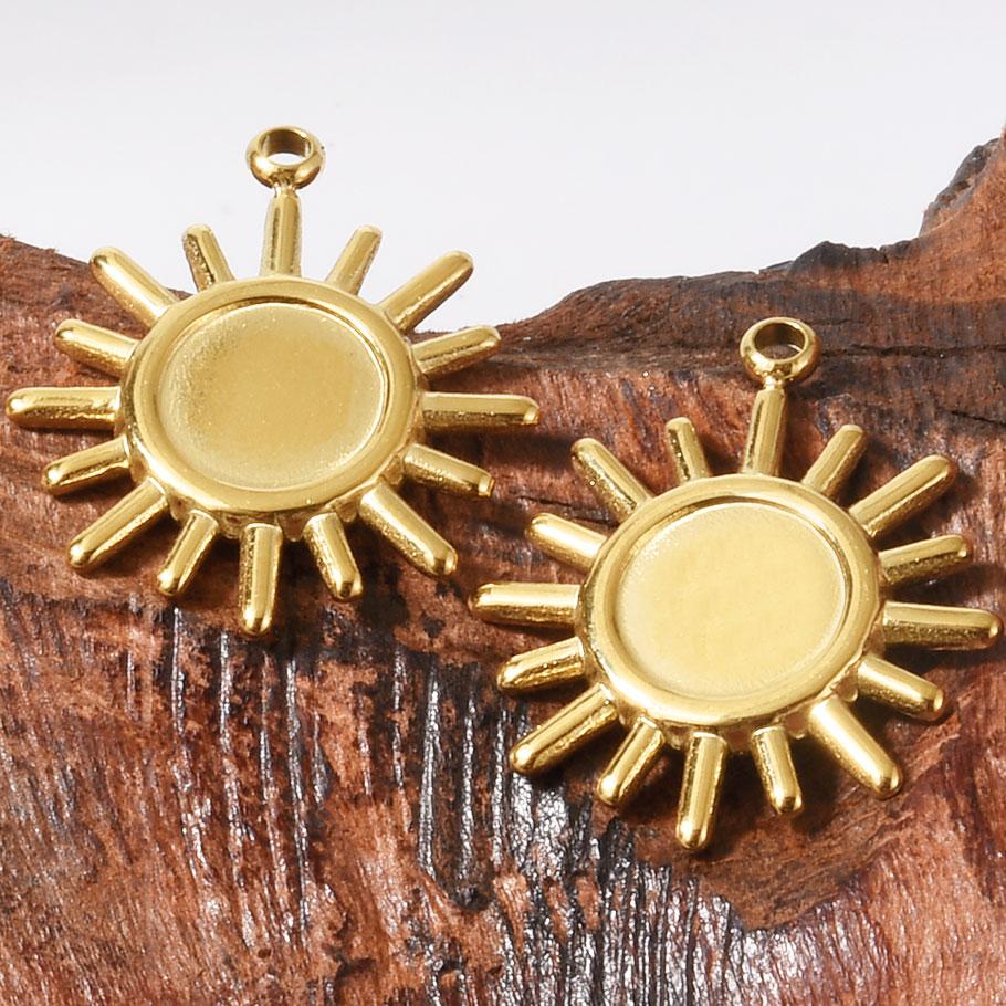 Gold Color Cabochons Accessories Stainless Steel Sun Pendants For Jewelry Making Supplies Blank Base Settings DIY Pendant Charm