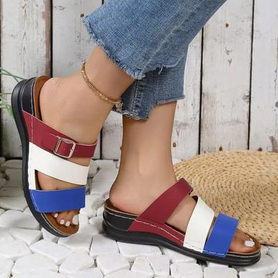 2025 Summer Open Toe Women's Slippers Belt Buckle Outdoor Plus Size Casual New Color Matching Best Seller Wedge Slippers