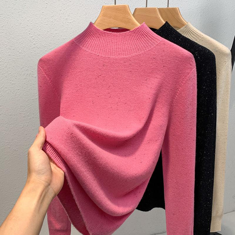 

Вязаный свитер женский Новый женский одежда Свитеры с полувысоким воротником Теплый внутри однотонный Топ с акцентом на талии 3XL розы красного