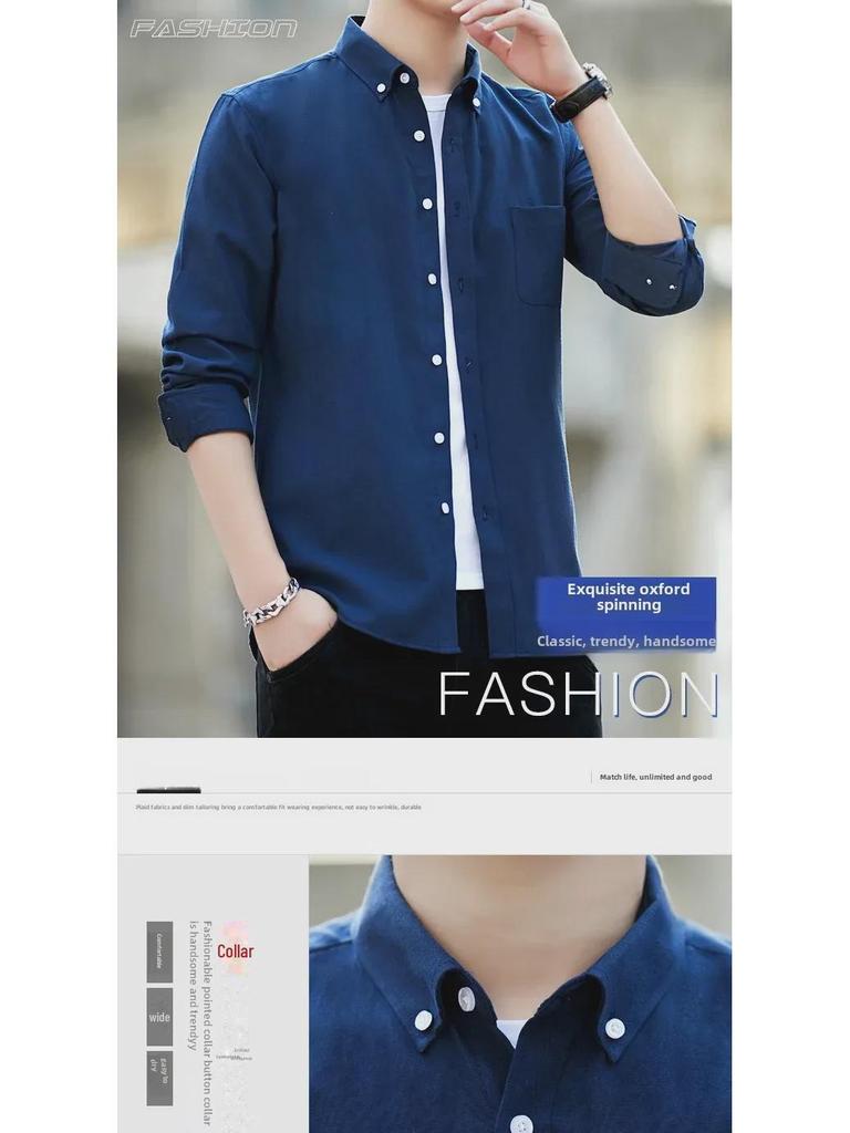 2020 Men's Oxford Long Sleeve Shirt - Youth Casual Slim Fit, Korean Style