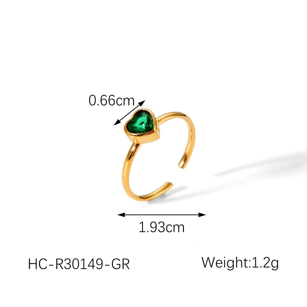 French Style Heart-shaped Diamond-studded Stainless Steel Ring for Women, Open Band Hand Jewelry