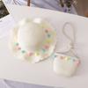 Kids Girls Pompom Ball Colorful Summer Hat Sun Protection Straw Woven Beach Hat Handbag Bucket Cap