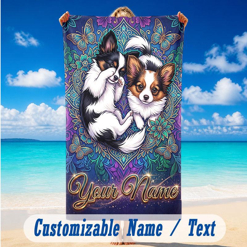 Dog Theme Beach Towel Personalized Custom Name & Text Soft Quick Dry Beach Towel for Swimming Travel