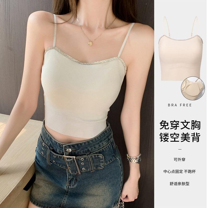 Point Drill with Chest Pad, Sling Vest, Women's Inner Underwear, Slim-fitting Outer Wear, Short Hollow Back Top