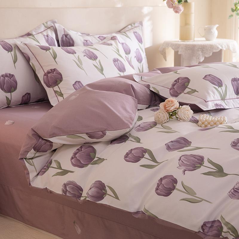 Fresh Orange 100% Cotton Four-Piece Bedding Set - Duvet Cover & Bed Sheet for Student Dorms and Homes