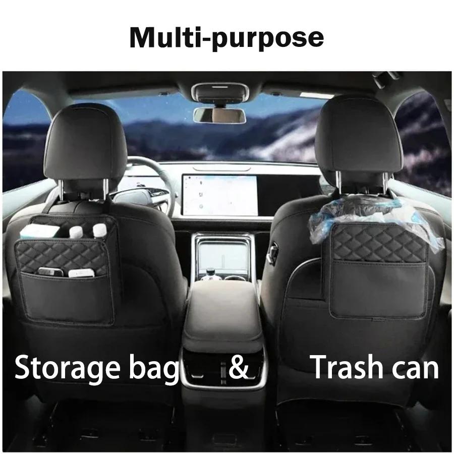 Multi-functional Car Storage Organizer, Car Seat Storage Bag Leather Storage Bag Garbage Bag Storage Bag Portable Trash Can For