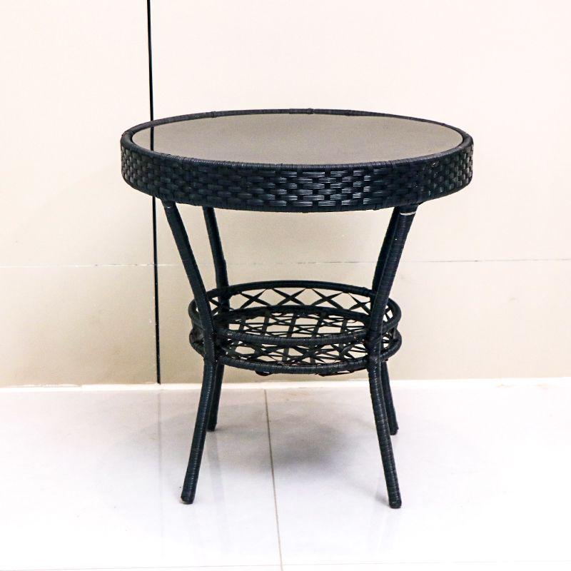 Rattan Woven Tempered Glass Coffee Table for Small Spaces - Handmade, Simple Design for Outdoor Balcony