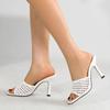 Fashion Handmade Woven High Heel Slipper Women Fashion Square Toe Open Toe Slide Sandal Comfort Casual Brand Designer Shoe Zapatos Mujer