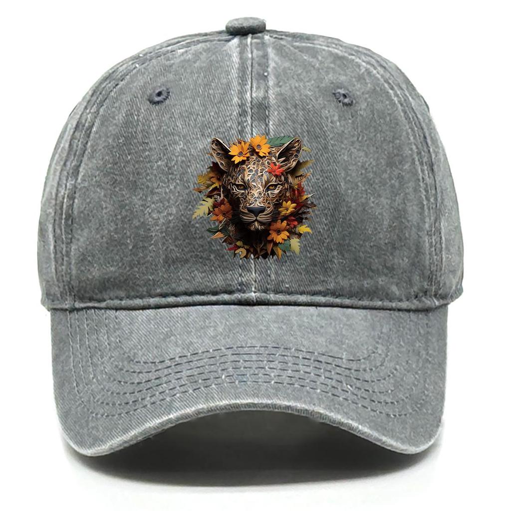 Black Leopard Print Adjustable Sun Hat, Animal Dad Hat Inelastic Casual Solid Color Lightweight Snapback Baseball Hat