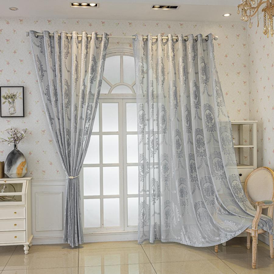 European-style Thickened Jacquard Curtains, Romantic Floral Patterns Curtain for Living Room Balcony Dining Room Home Decoration
