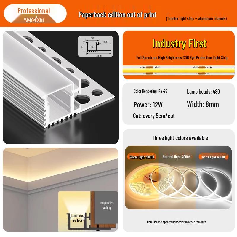 Single-Sided Upward-Emitting Recessed Linear Light - Double Eyelid Aluminum Channel