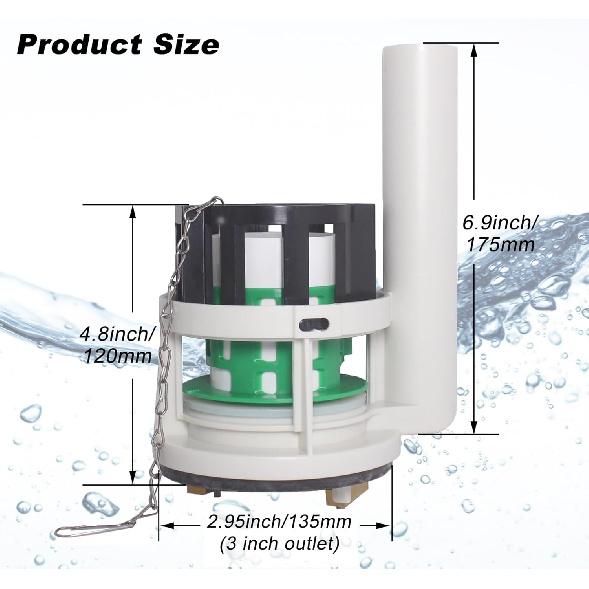 Toilet Flush Valve for 3 Inch Flush Hole, One Piece Toilet Flusher Replacement Kit Toilet Tank Valve Fit for TOTO Toilet Tank Parts