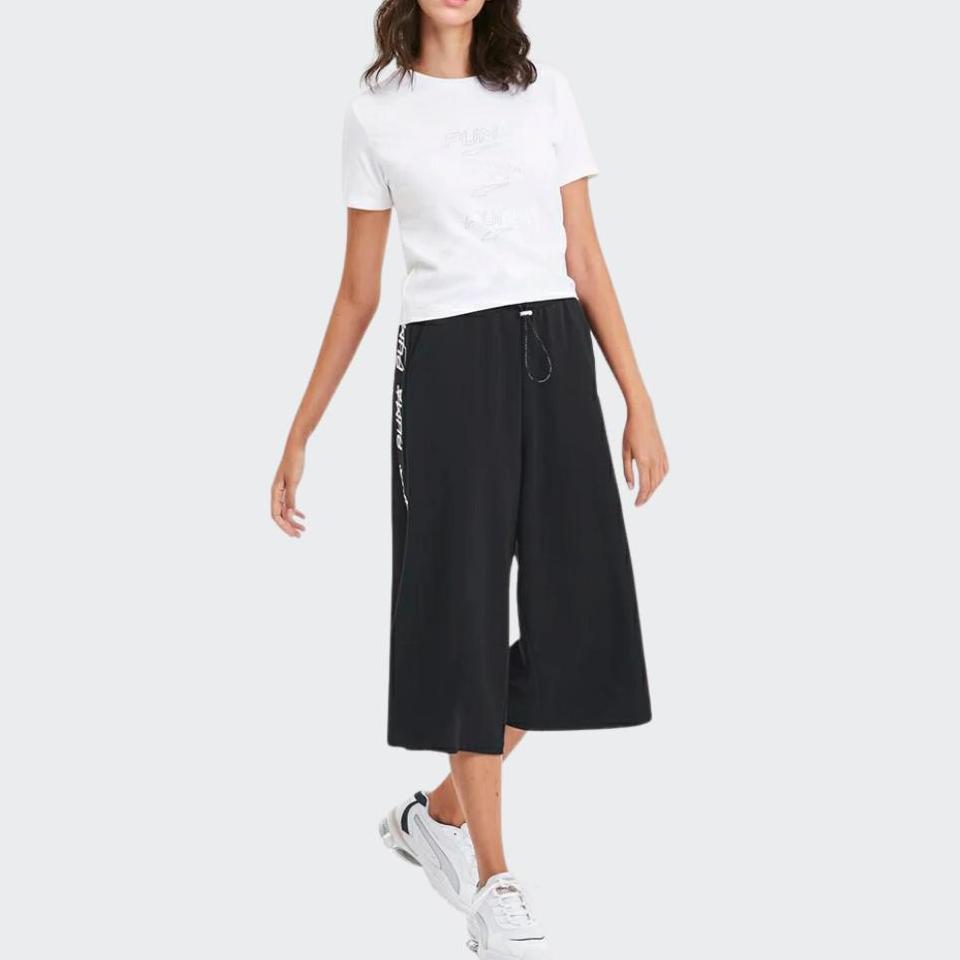 Puma Evide Retro Wide-Leg Capri Pants Women Bottoms Black 597381-01