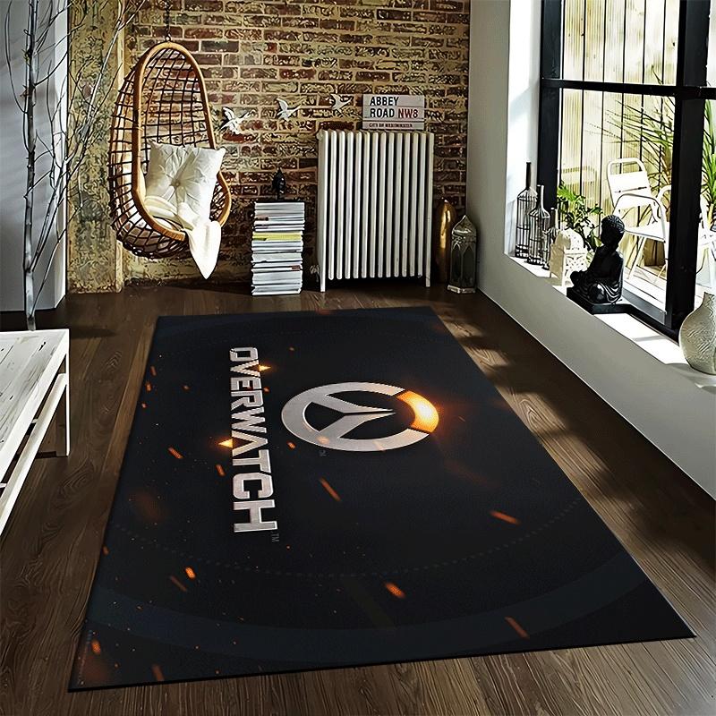 Overwatch logo printed flannel carpet, non-slip, suitable for bedroom, living room, and children's room decoration