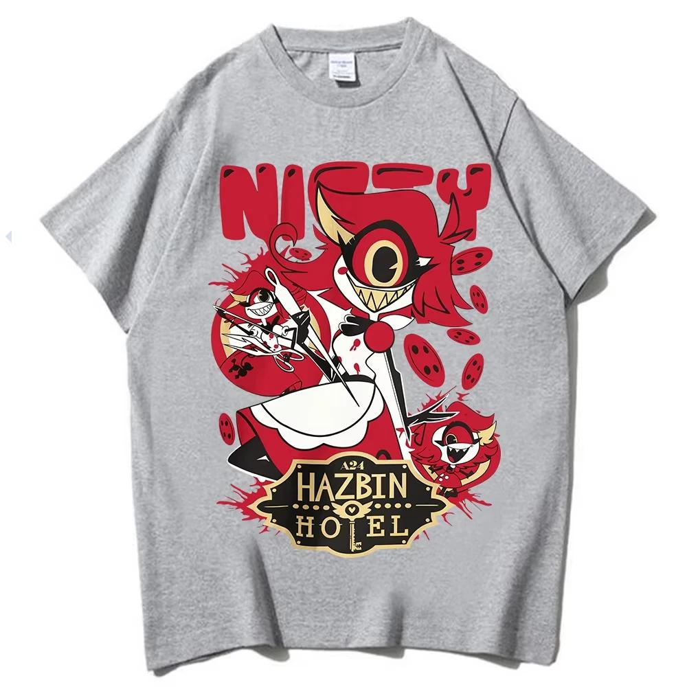 Hazbin Hotel Men's Cotton Shirt Y2k Niffty Design Graphic O-neck Shirts Summer Fashion Streetwear High Quality Tshirt