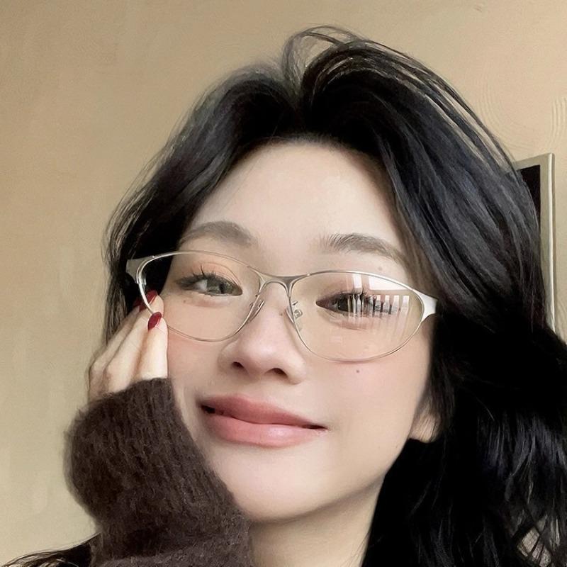 Retro Cat Eye Metal Frame Presbyopia Glasses Anti-Blue Light Reading Glasses Women's Men's Y2K Street Photography Trendy Eyewear