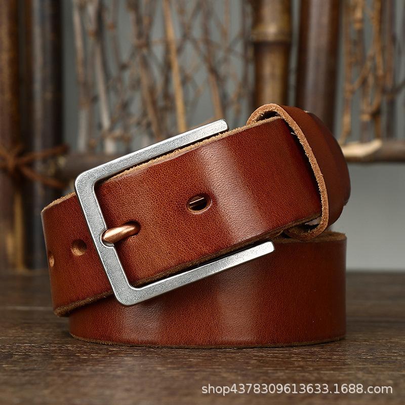Simple, Fashionable, Retro, Thickened Top Layer, Pure Cowhide Belt, Men's Genuine Leather, Stainless Steel Buckle, New Style Waist Belt
