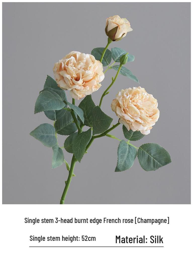 Vintage Burned Edge Rose Artificial Floral Arrangement for Living Room or Dining Table Decor