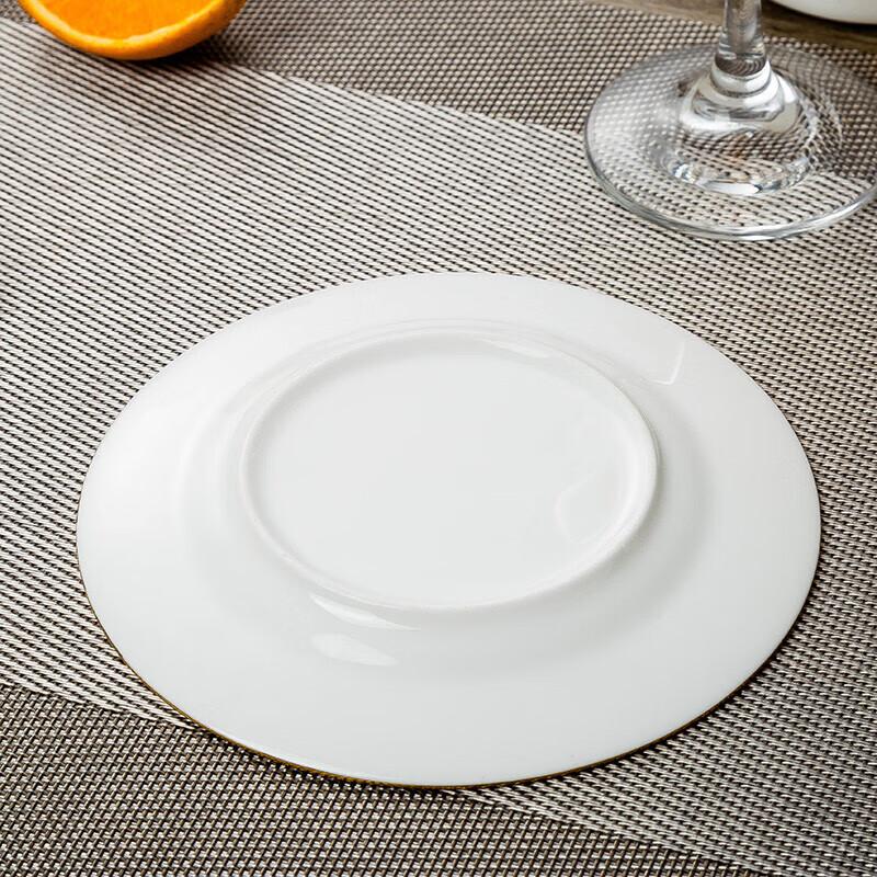 Taoxianghui Ceramic Western Steak Plates for Home Use, Flat Plates, Dinner Plates, 10-Inch Bone China Gold Rim Plates, Set of 2