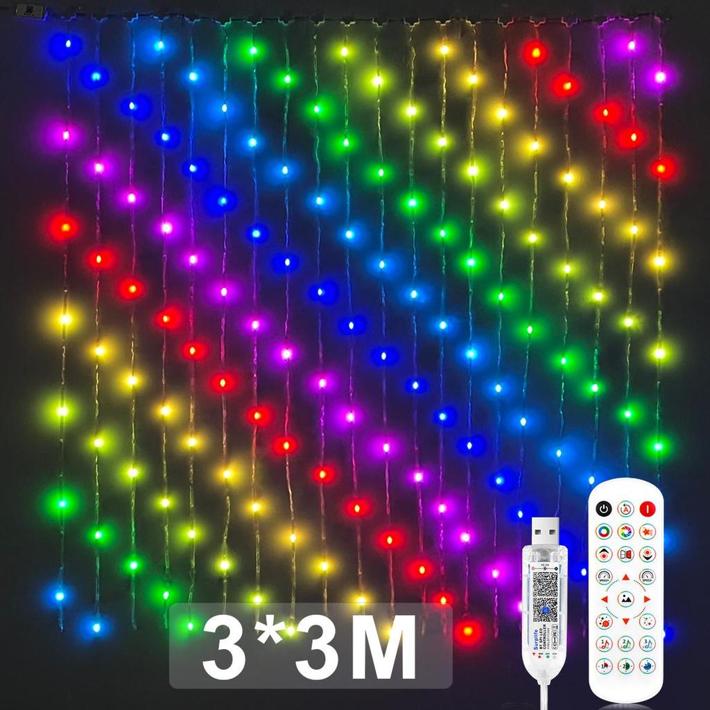 USB DC5V WS2812B Smart Led String Christmas Lights Bluetooth Music App Control RGBIC Curtain LED Addressable Party Decoration