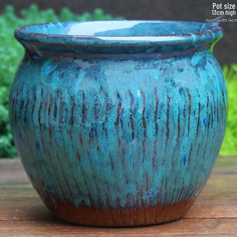 Handmade Large Coarse Pottery Succulent Flower Pot – Round Purple Sand Ceramic Planter
