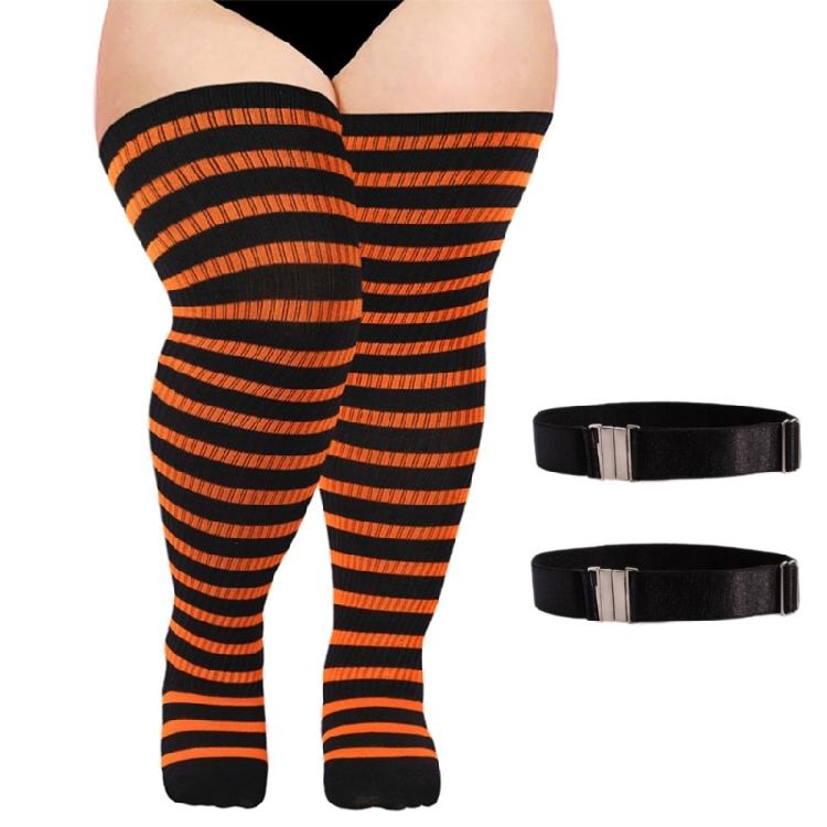 Halloween Weihnachten Gestreifte Gestrickte Oberschenkelhohe Socken für Damen Dicke Oberschenkel Überknielange Strümpfe Super Elastische Strumpfwaren