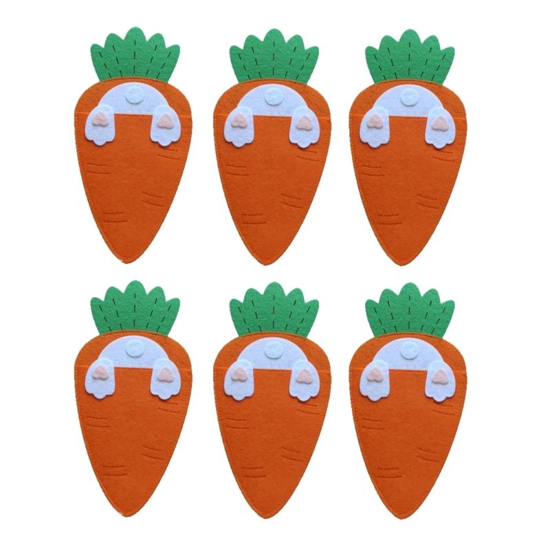 

6pcs Easter Carrot Utensils Pouches Ideal For Adding Fun To Holiday Gatherings And Enhancing Dining Experience 1